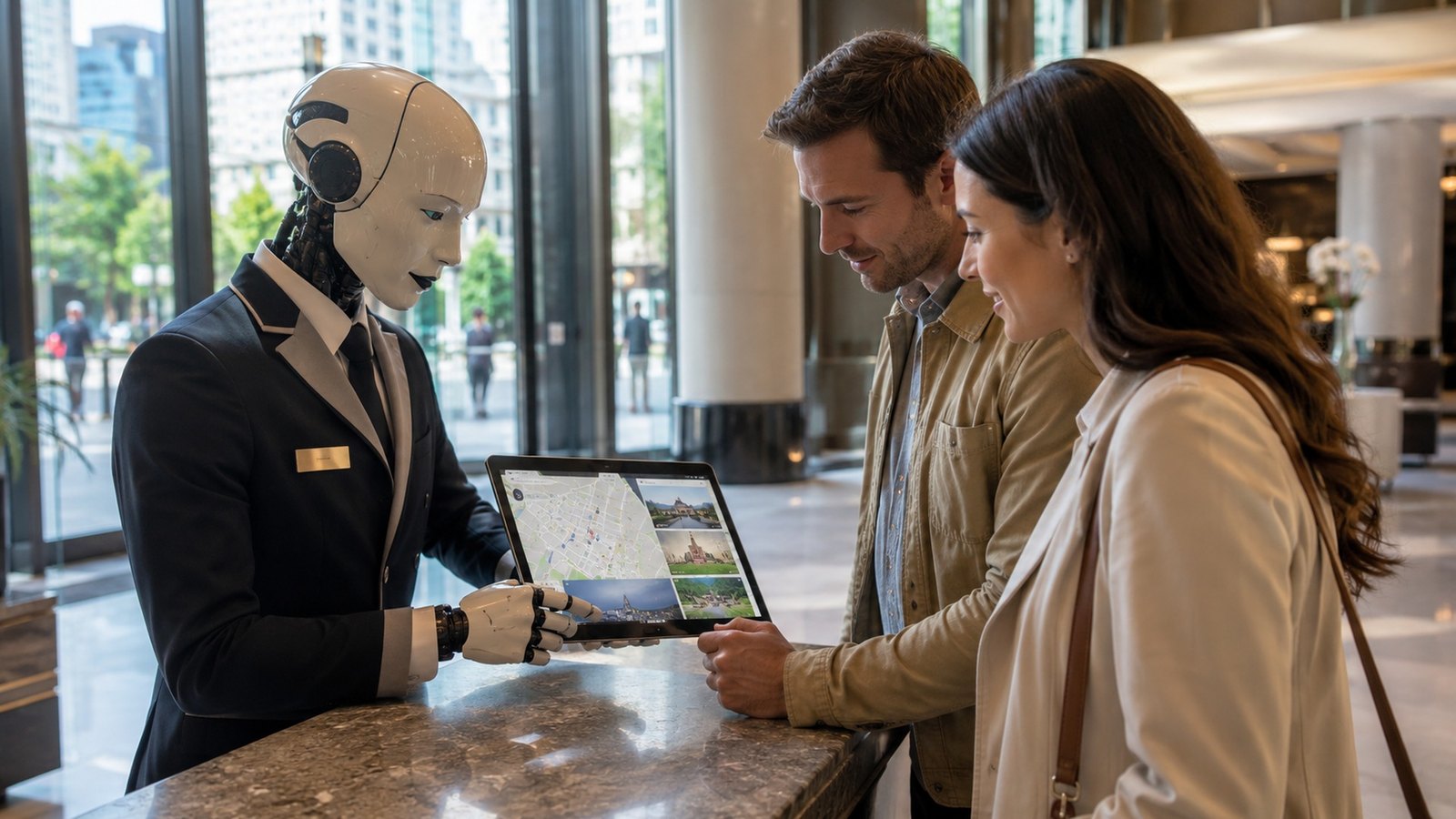 Hotel robot receptionist at check-in