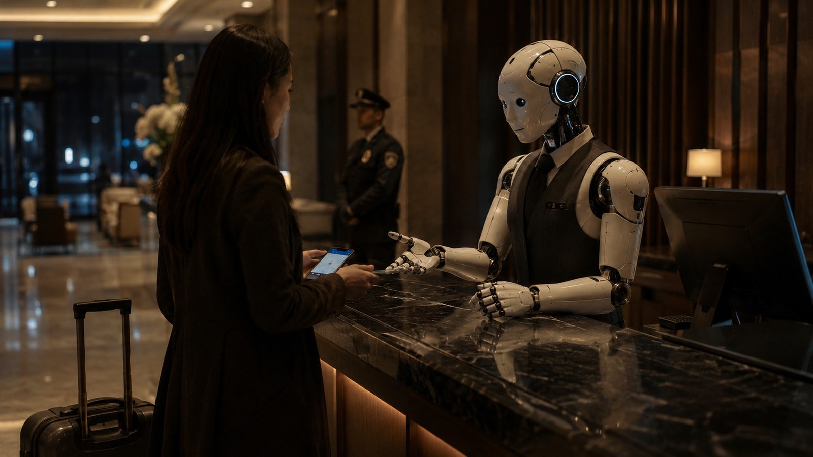 Night-shift hotel robot support at reception